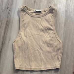 Zara Tan Ribbed Crop Top